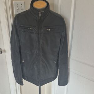 Men's Classic Faux Leather Black Zip-Up Jacket